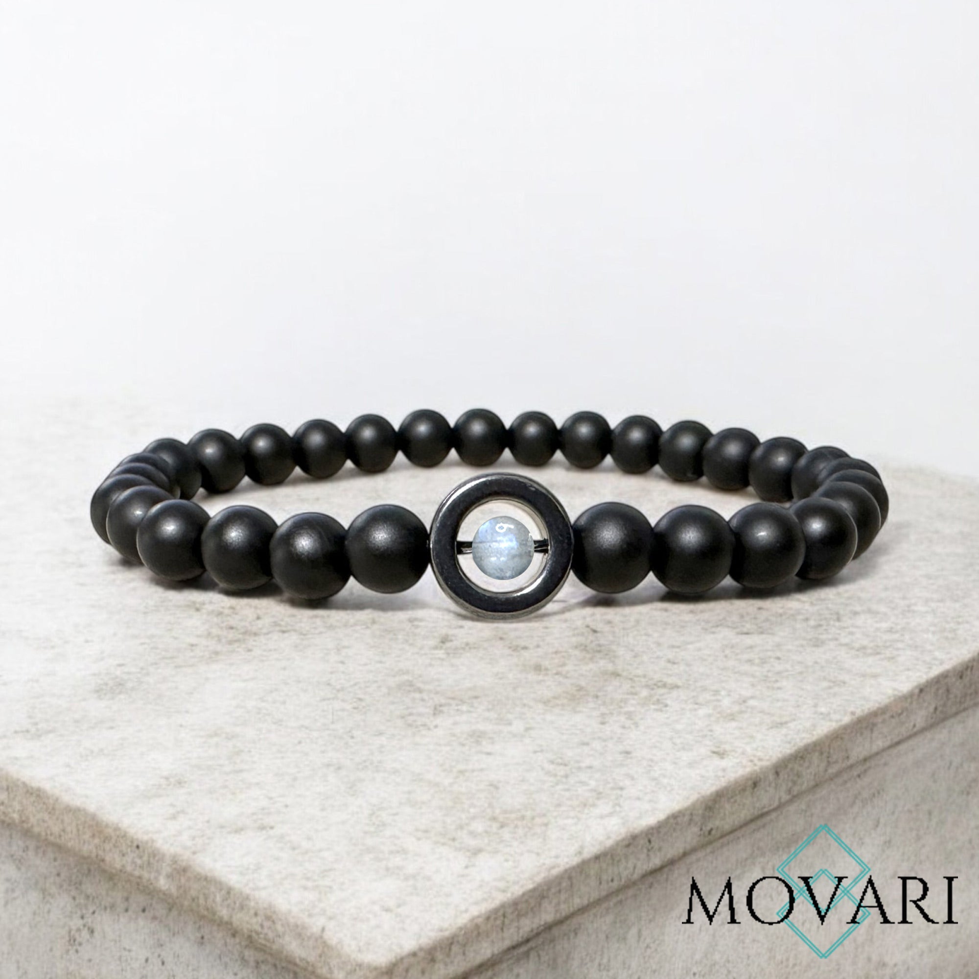 Floating Rainbow Moonstone stretch Bracelet Onyx Hematite 6mm