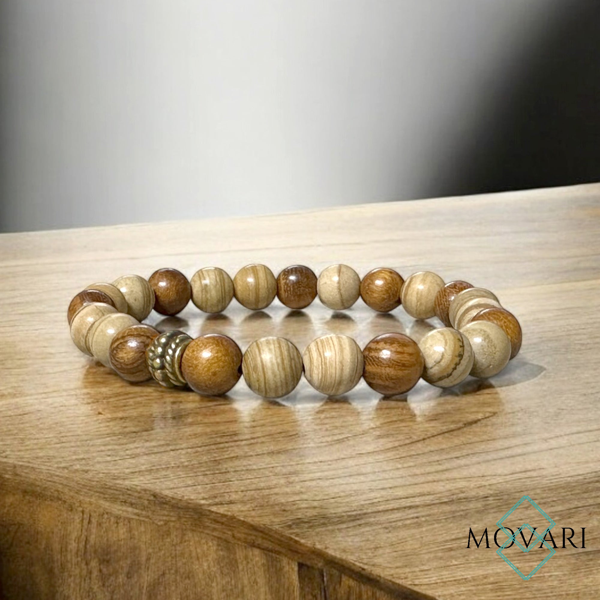 Earth Tone Bead Stretch Bracelet Mars Jasper Sibucao Wood perfect gift