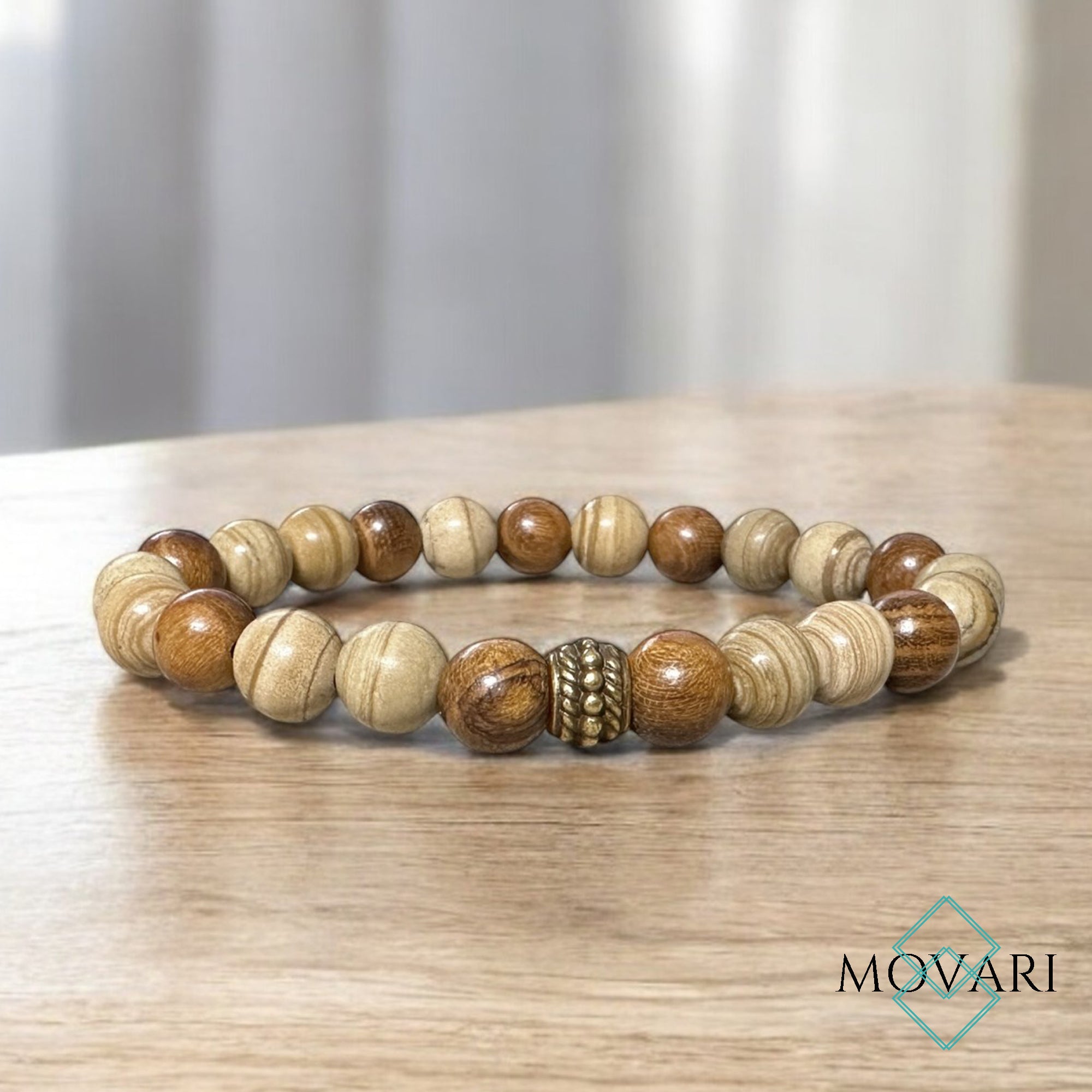 Earth Tone Bead Stretch Bracelet Mars Jasper Sibucao Wood