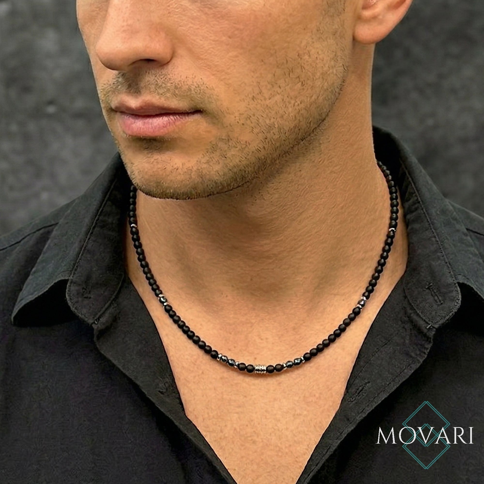 onyx Gemstone Necklace, Men's Jewelry, Waterproof, 316L Stainless Steel Gift For Him