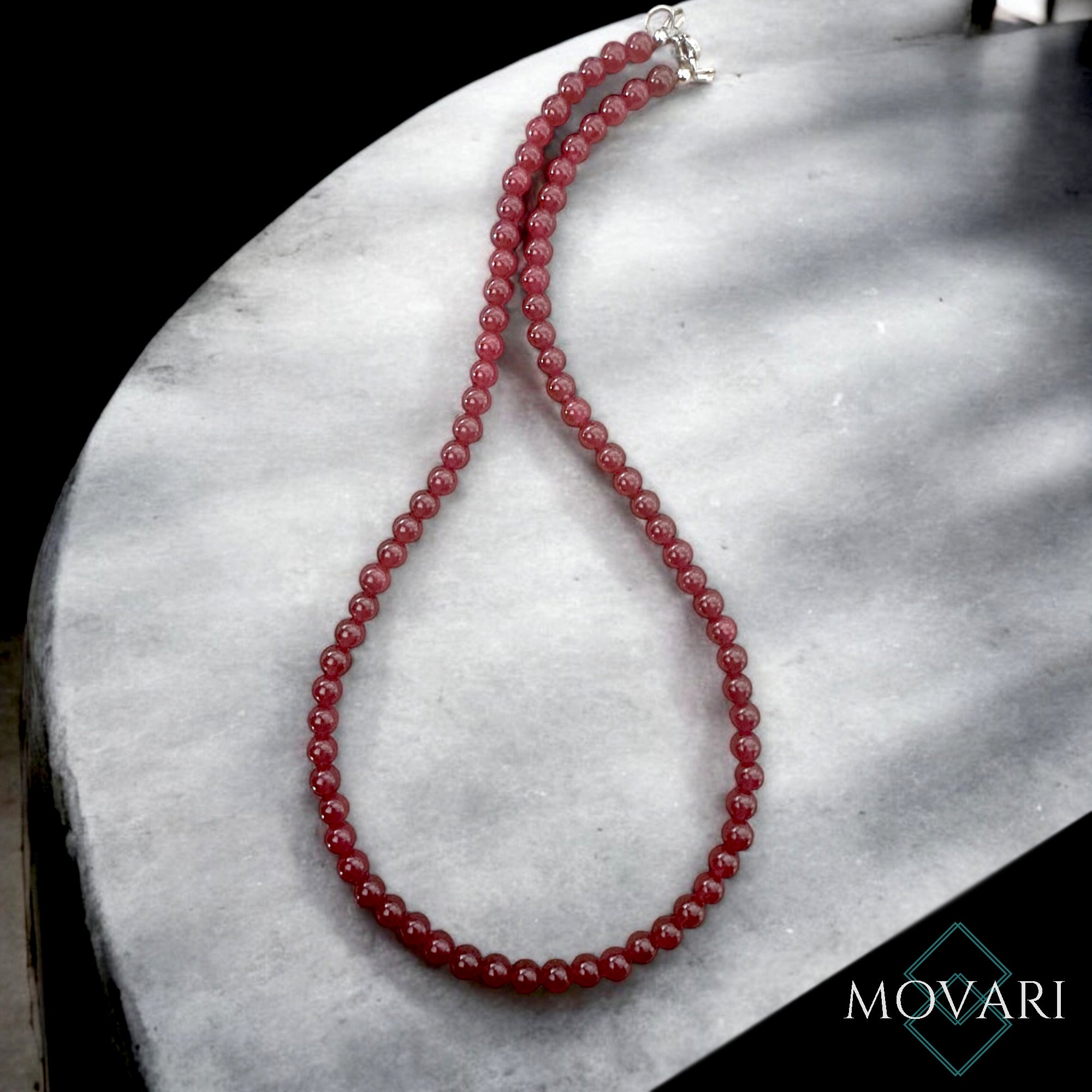 minimal deep red 8mm red jade necklace unisex