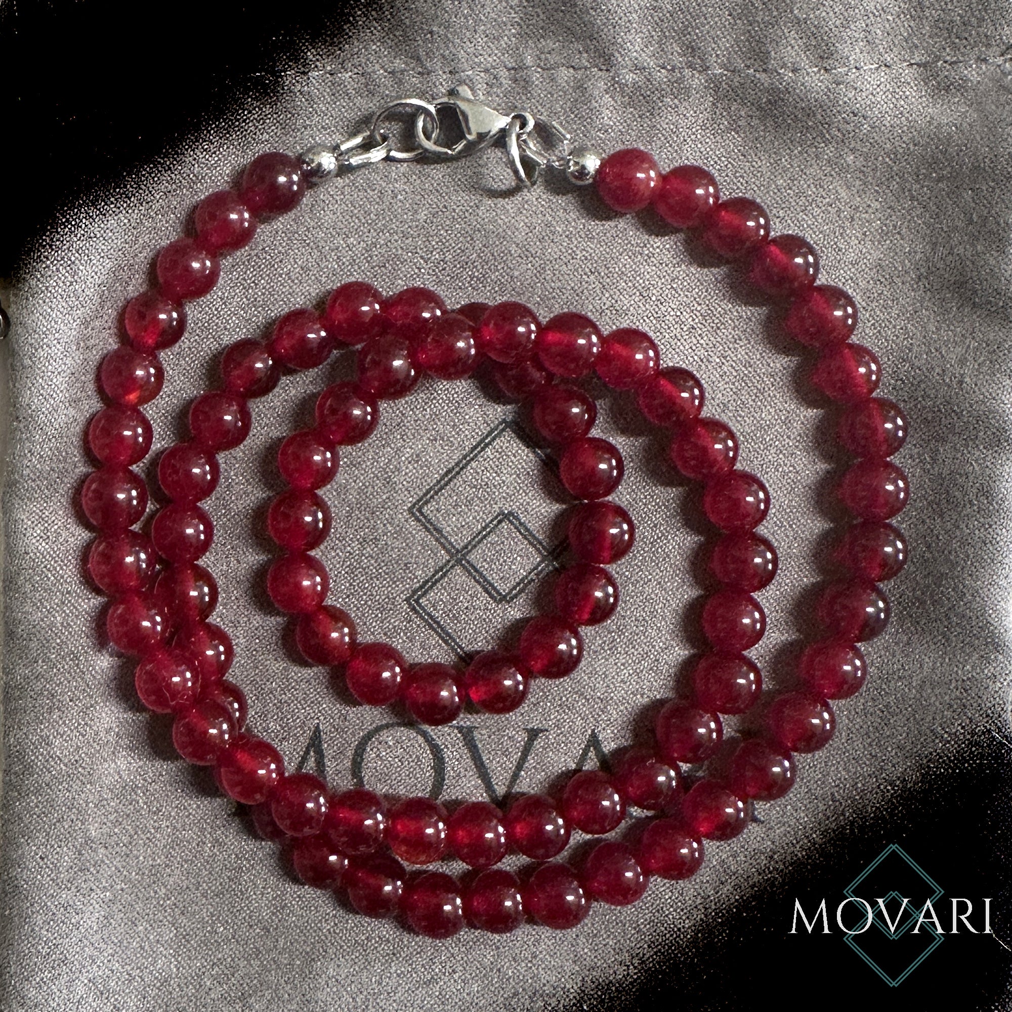Deep Red Jade Beaded Necklace 6mm Minimalist Unisex
