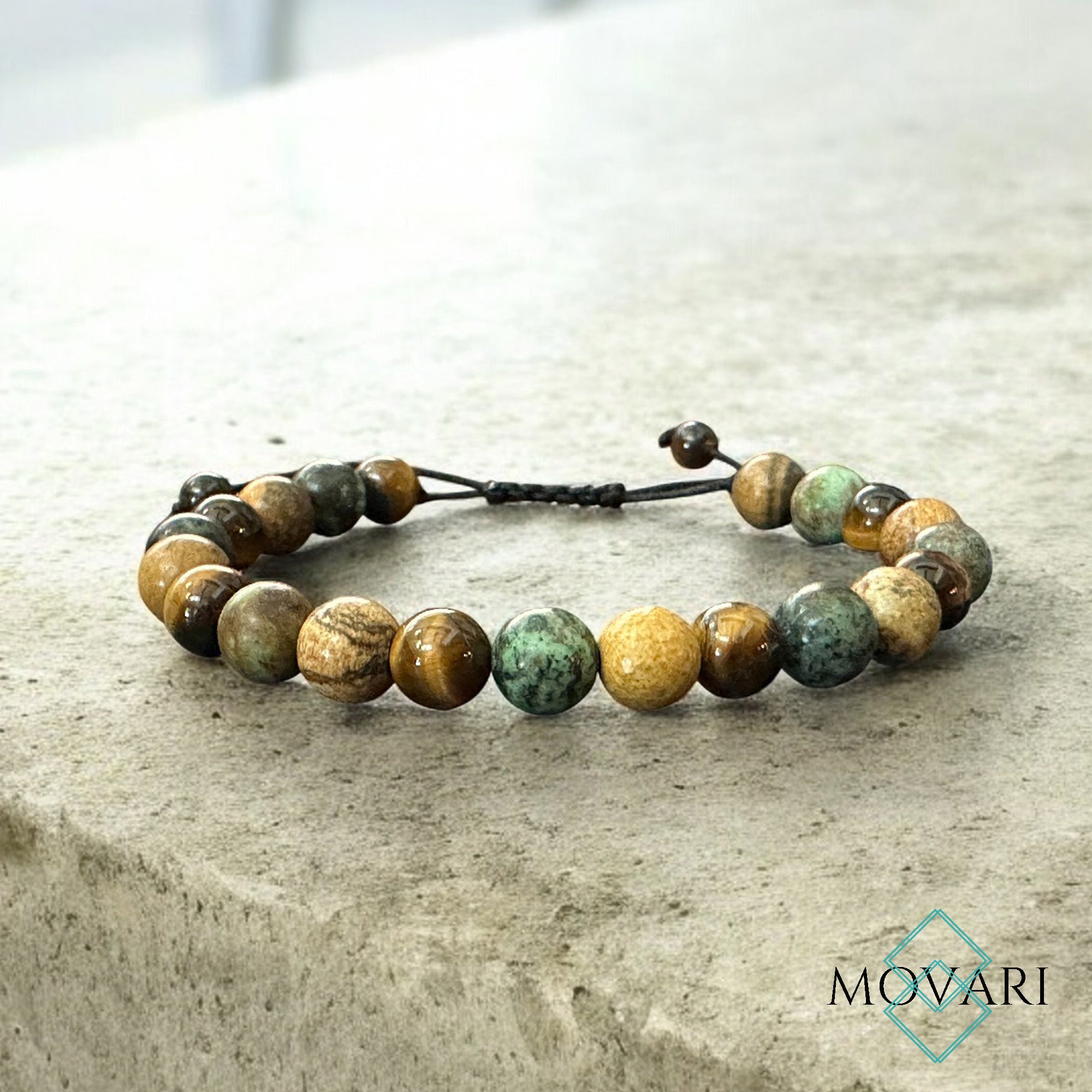 8m Adjustable Macramé Bead Bracelet Turquoise Picture Jasper Tigers Eye