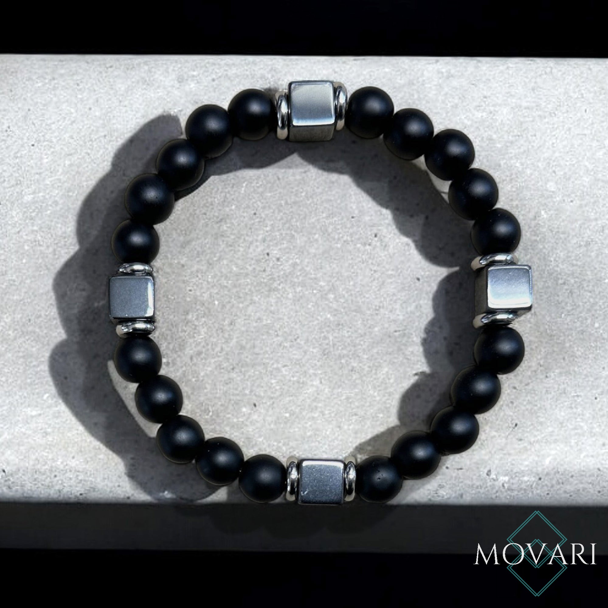 Onyx Cube Hematite Geometric Men's Bracelet