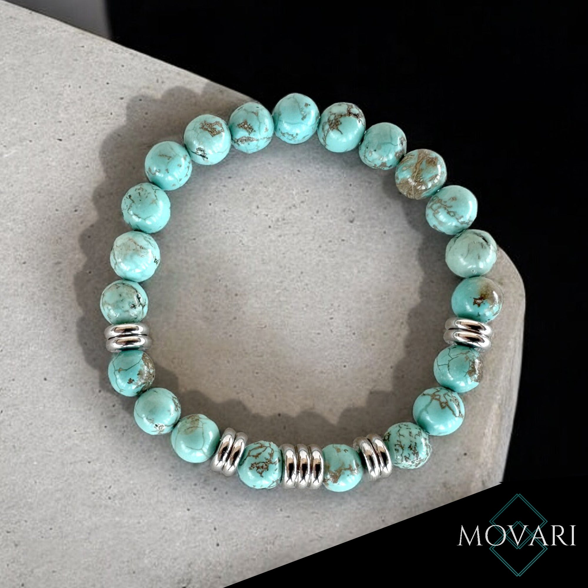 turquoise bracelet on counter top