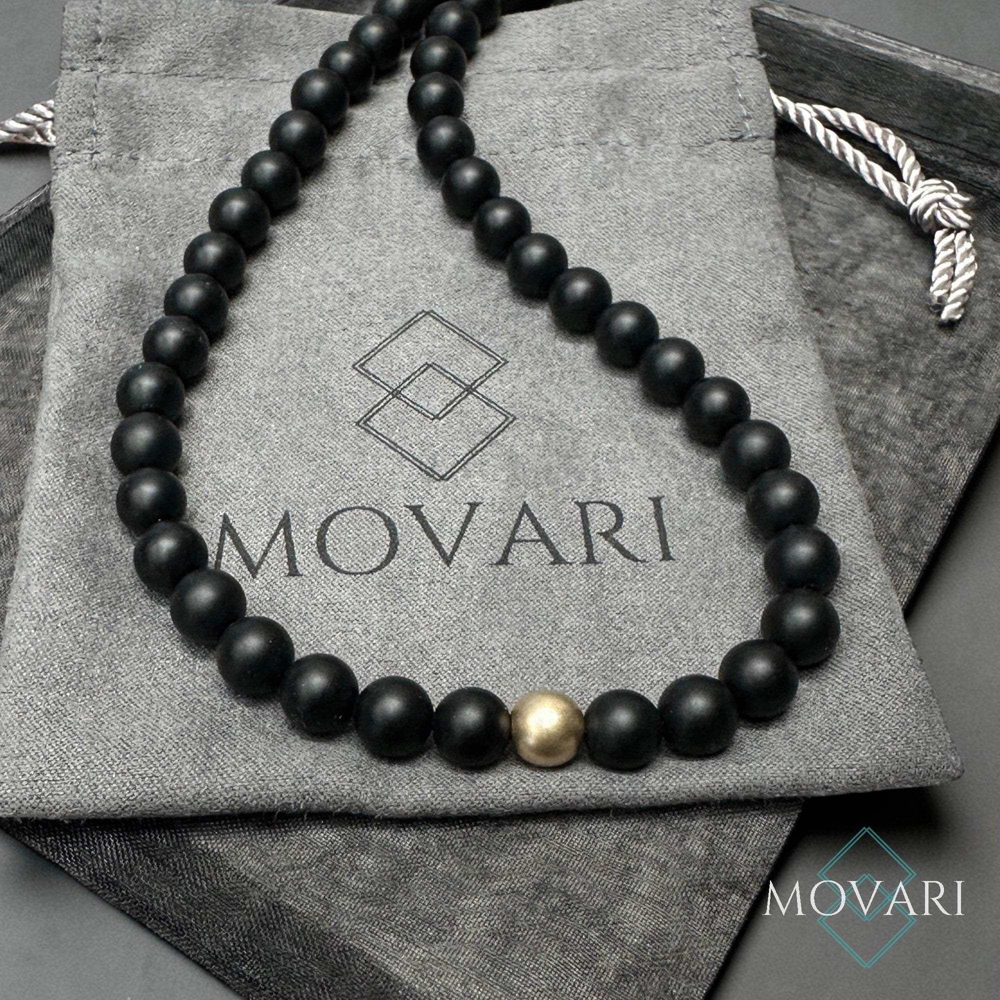 Matte Black Onyx Necklace With Matte 14k Gold bead