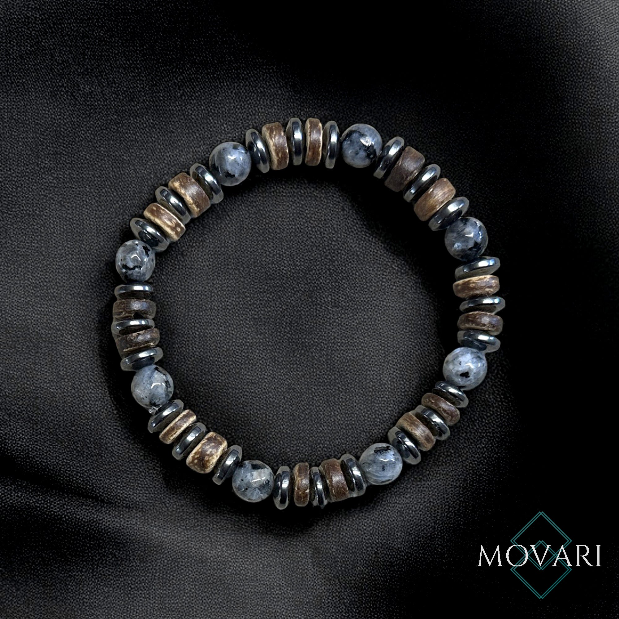 AAA Larvikite, Hematite and Coconut Bracelet