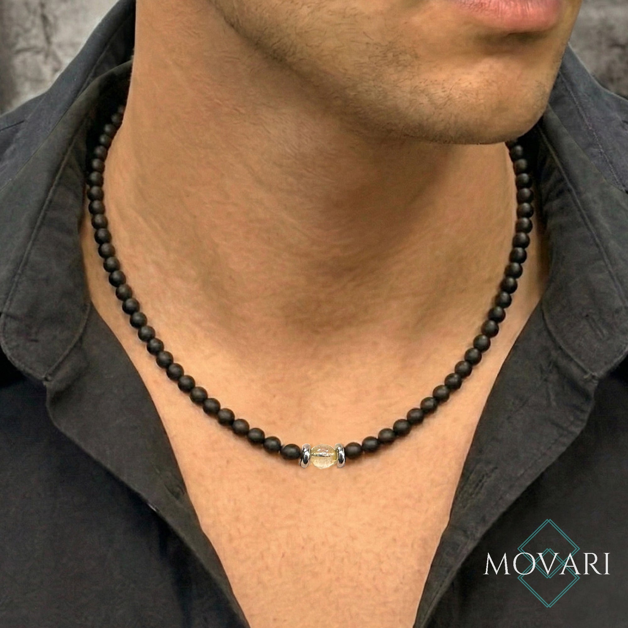 6mm Matte Black Onyx, Minimalist Unisex Jewelry Movari USA