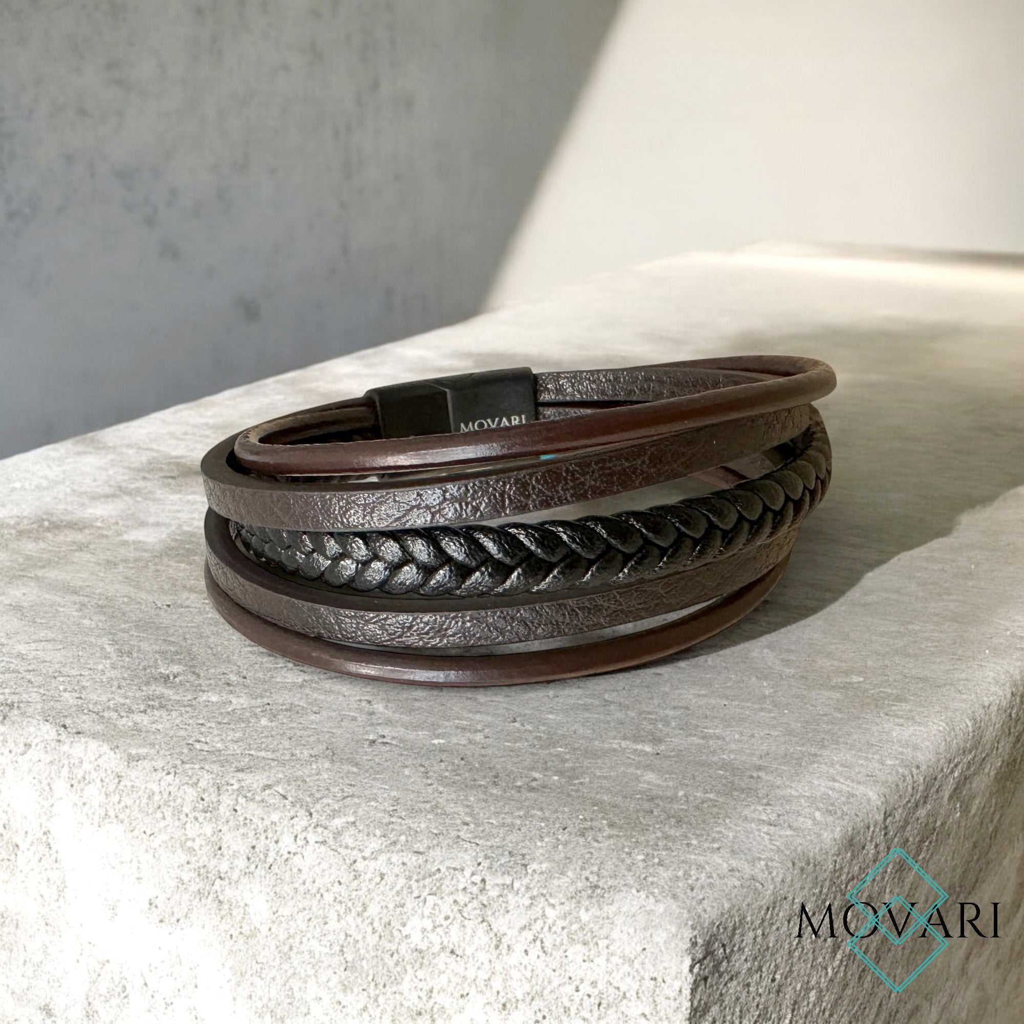 Five Layer Black Brown Mix Leather Bracelet with clasp