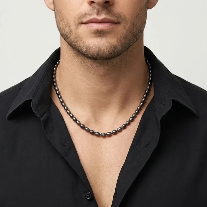 Pearl Necklace For Men 6mm black Peacock Pearls
